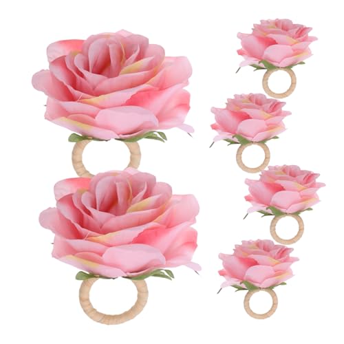 FUNOMOCYA 6 Stück Rosen-Blumen Serviettenringe Stoff Napkin Buckle mit Realistischem Design für Hochzeitsbankett Shower Party Tischdeko und Festliche Anlässe von FUNOMOCYA