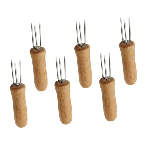 FUNOMOCYA 6 Stück Teiliges Edelstahl Corn Fork mit Ergonomischem Holzgriff Scharfe Maisgabeln für Grill Barbecue Snacks und Fingerfood Langlebige Grillspieße für Sicheren Halt von FUNOMOCYA