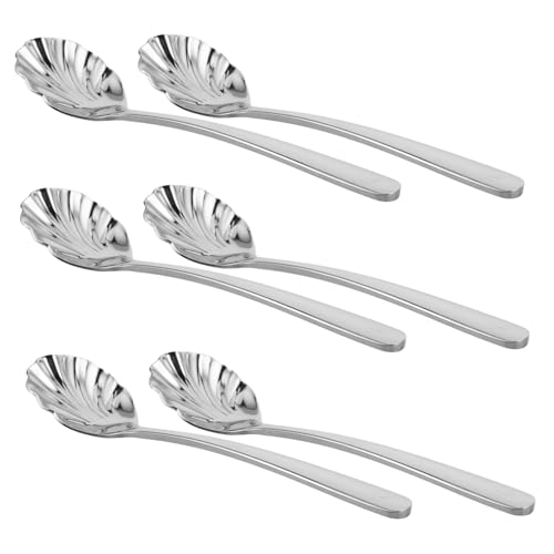 FUNOMOCYA 6 Stück Teiliges Edelstahl Dessertlöffel Muschelform Kleine Löffel für Hotels Cafés Vielseitig Elegant Robust Spülmaschinenfest für Eis Pudding Kaffee von FUNOMOCYA