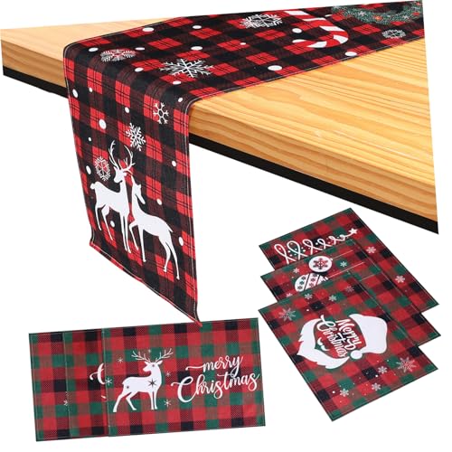 FUNOMOCYA 7 STK. Weihnachtlicher Tischläufer mit Passenden Platzsets Robust und Hitzebeständig aus Polyester Festliche Dekoration für Familienessen Party und Outdoor Stilvoller von FUNOMOCYA