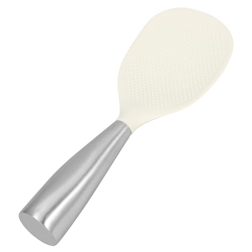 FUNOMOCYA Antihaftbeschichteter Reislöffel mit Stehendem Silikonkopf Ergonomischer Edelstahlgriff Hitzebeständig Leicht zu Reinigen für Haushalt und Reisportionierung von FUNOMOCYA