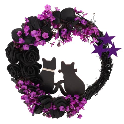 FUNOMOCYA Halloween Türkranz mit Schwarzer Katzen-Girlande Wetterfester Halloween Zweigkranz mit Blumen für Haustür Wand Fenster Party Innen und Außen Bauernhausstil FUNOMOCYA Halloween Türkranz mit Schwarzer Katzen-Girlande Wetterfester Halloween Zweigkranz mit Blumen für Haustür Wand Fenster Party Innen und Außen Bauernhausstil von FUNOMOCYA