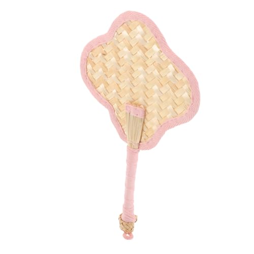 FUNOMOCYA Handgefertigter Kleiner Strohfächer Vierblättriges Kleeblatt-design Leichter Mini-handfächer für Junge Mädchen Boho-hochzeiten Strandfeste Tragbar Rosa von FUNOMOCYA