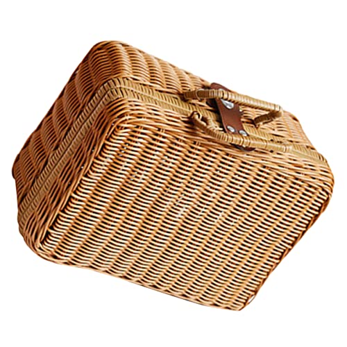 FUNOMOCYA Geflochtener Rattan-koffer Aufbewahrungskorb Aus Weide Vintage Picknickkorb Mit Deckel Handgewebter Weidenkorb Für Kleidung Rattan-organizer Für Schrank Und Bad von FUNOMOCYA
