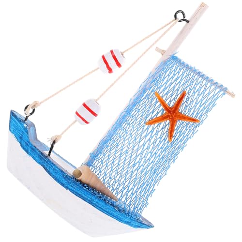 FUNOMOCYA Mediterranes Holz Segelschiff Modell Nautische Tischdekoration Wohnzimmer Büro Deko Handgefertigt Schiff Ornamente Kreativ Strand Motiv von FUNOMOCYA