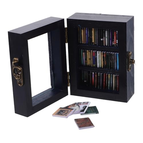 FUNOMOCYA Miniatur Holz Bücherregal mit Mini Büchern Dekoratives Anti Stress Mini Bücherregal für Schreibtisch Wohn Bürodeko Leichtes zum Selbstgestalten von FUNOMOCYA