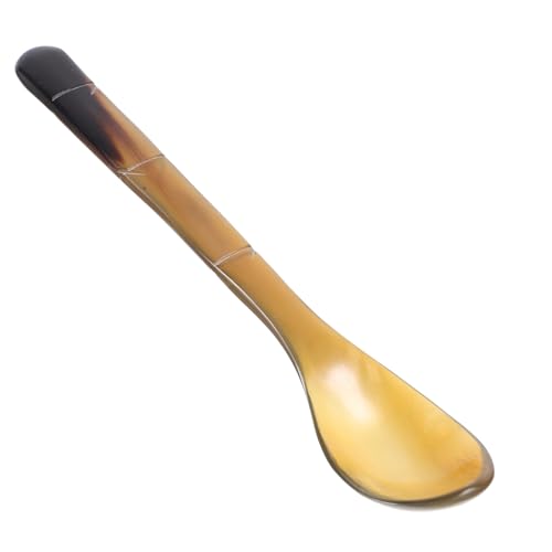 FUNOMOCYA Natürliches Horn Dessertlöffel mit Bambusgriff Runde Glatte Oberfläche Spülmaschinenfest Vielseitiger Esslöffel für Kaffee Desserts und Suppen Ergonomisch und Kratzfest Geeignet von FUNOMOCYA