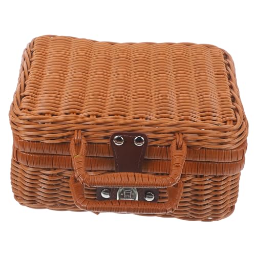 FUNOMOCYA Geflochtener Rattan-Koffer Aufbewahrungskorb Aus Weide Handgewebter Weidenkorb Mit Deckel Vintage-Rattan-Handtasche Für Wohnzimmer Dekorative Aufbewahrungsbox von FUNOMOCYA
