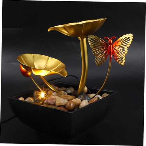 FUNOMOCYA Zimmerbrunnen Tischbrunnen mit Goldenem Lotusblatt und Wasserfall Langlebiges Harz und Eisenmaterial Einfache Luftbefeuchter für Innenräume Dekoratives Desktop Accessoire von FUNOMOCYA