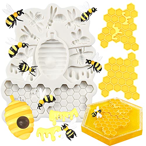 FUNSHOWCASE Honigbiene Silikonform Bienenstock Honigbiene Wabentropfkante Rahmen für Epoxid Untersetzer Polymer Clay Schmuckherstellung Handwerk Fondant Kuchen Dekor Candy Melt Sugarcraft von FUNSHOWCASE