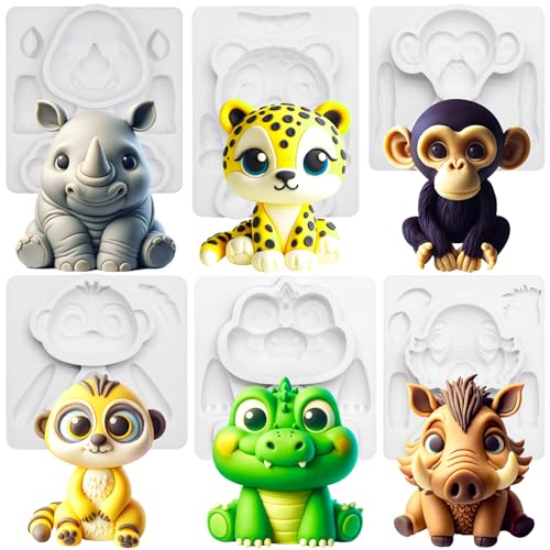 Fondant Form Silikon Safari-Tier Kuchenaufstaz Tortendeko 6er Set Leopard Mungo Schimpanse Krokodil Nashorn Warzenschweine von FUNSHOWCASE