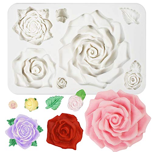 Groß Rose Knospe Blatt Silikonform Blumen Epoxidharz Form für Fondant Tortendeko Schmuck Schokolade von FUNSHOWCASE