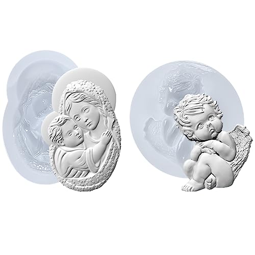 FUNSHOWCASE Kunstformen für Polyclay lufttrocknen Tonputz, geschnitzte Heilige Familie Mutter und Engel von FUNSHOWCASE