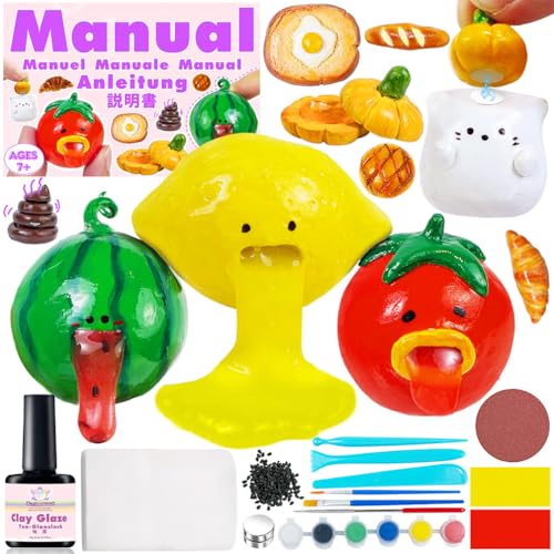 Modelliermasse lufttrocknend Acrylfarben Set mit Glasur Modellierenwekzeugen für kotzenden Schleim selber machen von FUNSHOWCASE