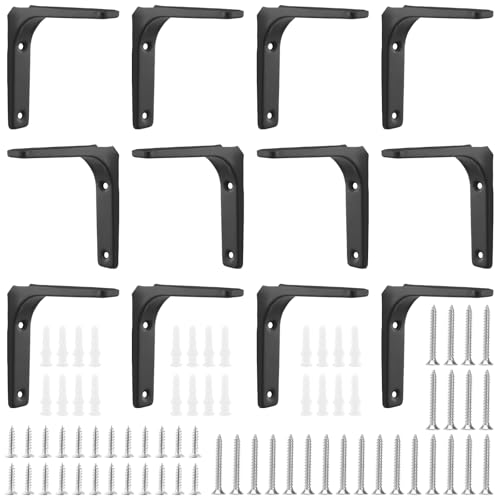 FUNSUEI 12 Stück Regalhalterung Schwarz 10cm, Regalhalter Metall 100 x 100 mm, 90 Grad Schwarze Regalwinkel Regalträger Winkel Regal für Wandregal von FUNSUEI