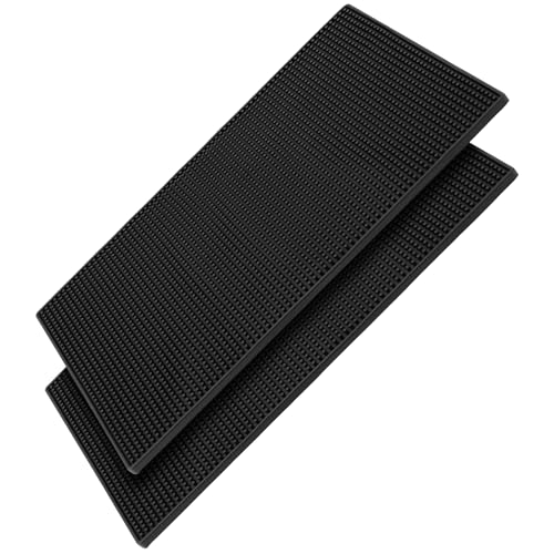 FUNSUEI 2 Stück 30 x 45cm Barmatte Gummi Schwarz, Abtropfmatte Küche Geschirr Rechteckig, Geschirrabtropfmatte Kaffeematte Bar Service Matte für Bar Café Küche Club von FUNSUEI