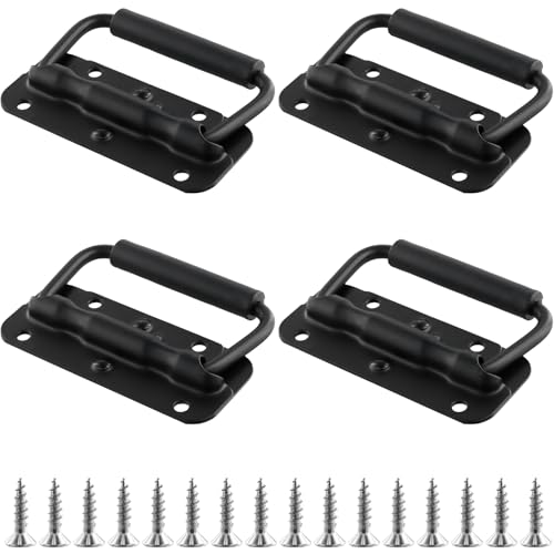 FUNSUEI 4 Stück 100mm Klappgriff Schwarz, Kistengriff Klappbar mit Schrauben, Hardware Boxen Gefedert Kistengriff Silber, Tragegriff Metall Klappbar Griffe Federklappgriff für Kisten Toolbox Tür von FUNSUEI