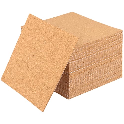 FUNSUEI 50 Stück 15 x 15 cm Selbstklebende Korkuntersetzer, 2mm Dick Selbstklebende Quadratischer Korkplatten Korkfliesen Korkmatten zum Basteln für DIY von FUNSUEI
