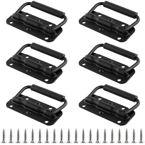 FUNSUEI 6 Stück 100mm Klappgriff Schwarz, Kistengriff Klappbar mit Schrauben, Hardware Boxen Gefedert Kistengriff Silber, Tragegriff Metall Klappbar Griffe Federklappgriff für Kisten Toolbox Tür von FUNSUEI