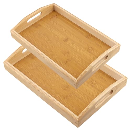 FUNSUEI Große Holztabletts zum Servieren, Bambus-Serviertablett mit Griffen zum Essen, Tee, Bar, Abendessen, 2 Stück von FUNSUEI