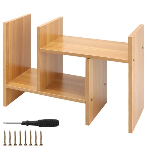 FUNSUEI Holz Schreibtisch Bücherregal, Schreibtischregal Holz klein, Bücherregal Klein für Büro und Zuhause, 42,5 x 17 x 35,5 cm von FUNSUEI
