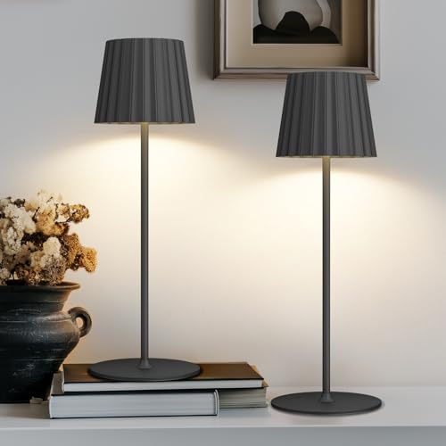 FUNTAPHANTA 2 Stück Wiederaufladbare Kabellose Akku Tischlampe, 3000K Dimmbare Batteriebetriebene Lampe, IP54 Wasserdicht, für Restaurant/Indoor/Outdoor (Schwarz) von FUNTAPHANTA