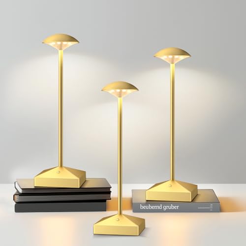 FUNTAPHANTA 3er Pack Minimalistische Kleine Kabellose Tischlampe, Wiederaufladbare Batteriebetriebene LED-Tischlampe, Stufenloses Dimmen, Tragbare 3000K-Lampe für Esstisch/Schlafzimmer/Wohnzimmer von FUNTAPHANTA