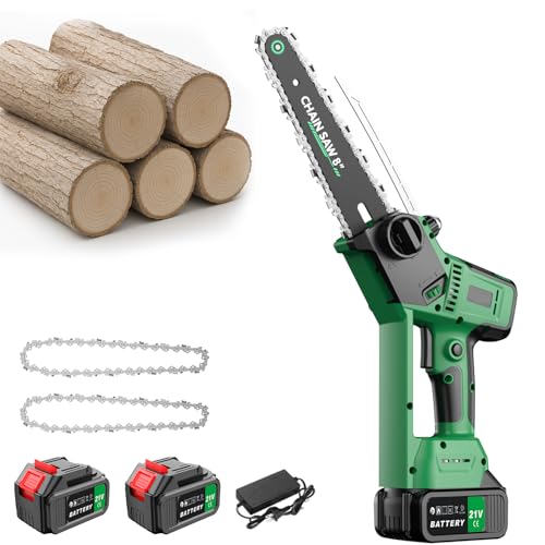 Mini Akku Kettensäge 8000 mAh 8 Zoll Mini-Kettensäge mit Akku 880 W Bürstenloser Motor und Sicherheitsverriegelung ideale elektrische Handkettensäge von FUNTEN