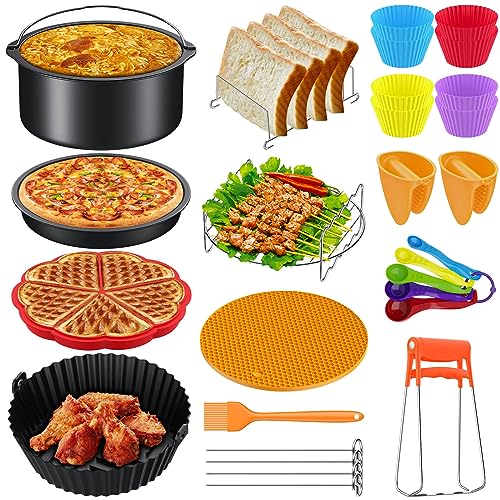 FUNYKICH Airfryer XXL Zubehör, 8 Zoll Heißluftfritteuse Zubehör mit Silikonform für XXL 4.2-5.8L COSORI, Philips, Tefal, Ninja, Tower und alle XL 4.5-6.8L Luftfritteusen (14-Stücke) von FUNYKICH