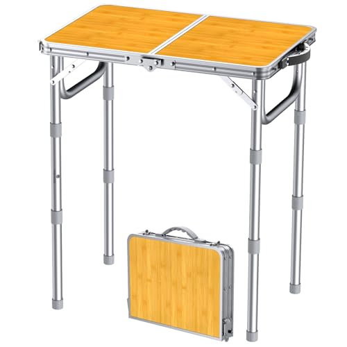 FUNYKICH Campingtisch 58x40cm,tragbarer Aluminium Klapptisch mit 3 Höhenverstellbar(26/48/70cm),Leichter MDF Platten Picknicktisch mit Tragegriff,Multifunktionstisch für Picknick Camping Balkon Strand von FUNYKICH