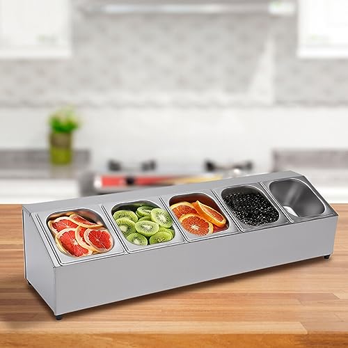 FUNYSF GN-Aufsatzregal mit GN-Behältern Edelstahl Gastronorm-Behältergestell mit Deckel aus Edelstahl, inkl. 5 Behälter von FUNYSF