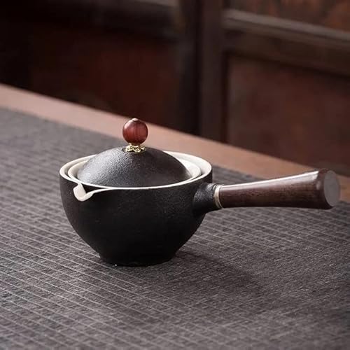 FUNZE Keramik-Gongfu-Kung-Fu-Tee-Set, Tasse, Filter-Teekanne mit Holzgriff, Seitengriff, automatischer Drehtopf, Reise-Teegeschirr für den Außenbereich von FUNZE