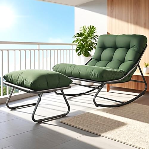 Schaukelstuhl mit Hocker, Schaukelsessel für Drinnen Draußen, Wohnzimmer Relaxstuhl, Lesesessel Schaukelstühle mit Gepolsterter, Bis 150kg, Schwingsessel für Garten, Hof, Terrasse, Veranda (Grün) Schaukelstuhl mit Hocker, Schaukelsessel für Drinnen Draußen, Wohnzimmer Relaxstuhl, Lesesessel Schaukelstühle mit Gepolsterter, Bis 150kg, Schwingsessel für Garten, Hof, Terrasse, Veranda (Grün) von FUOIDYE