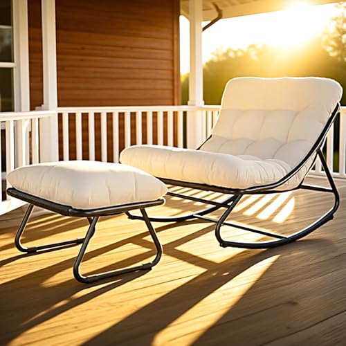 Schaukelstuhl mit Hocker, Schaukelsessel für Drinnen Draußen, Wohnzimmer Relaxstuhl, Lesesessel Schaukelstühle mit Gepolsterter, Bis 150kg, Schwingsessel für Garten, Hof, Terrasse, Veranda (Weiß) Schaukelstuhl mit Hocker, Schaukelsessel für Drinnen Draußen, Wohnzimmer Relaxstuhl, Lesesessel Schaukelstühle mit Gepolsterter, Bis 150kg, Schwingsessel für Garten, Hof, Terrasse, Veranda (Weiß) von FUOIDYE