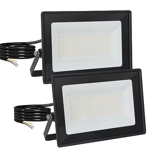 2 Stück LED Strahler Außen,50W LED Fluter IP65 Wasserdichte, 72 leds 5000LM Außenstrahler 6500K Kaltweißes Licht Ideale Aussenleuchte für Garten, Innenhöfe von FUPE