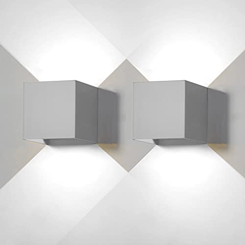 FUPE 2 Stück Wandleuchte Aussen Innen LED Wandlampe Aussen Modern Grau 12W Kaltweiß 6500K IP65 Wasserdicht quadratisch Aluminium Wandleuchte Passen Sie den Lichtwinkel an Design Einfache Installation von FUPE