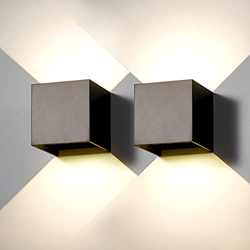 2 Stück Wandleuchte aussen Innen LED Wandlampe aussen modern Schwarz 20W Naturweiß 4000K IP65 Wasserdicht quadratisch Aluminium Wandleuchte Passen Sie den Lichtwinkel an Design Einfache Installation von FUPE