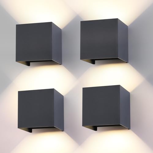 4 Stück Wandleuchte Innen Aussen LED G9 Austauschbarer Anthrazit IP65 Wasserdicht Lampe Wandlampe Außenwandleuchten 4000K Natürliche Licht Quadratisch Aluminium Wandleuchte Einstellbar Abstrahlwinkel von FUPE