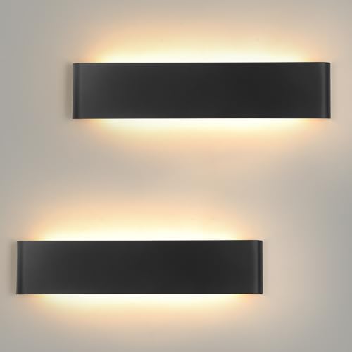 FUPE 2 Stücke Wandleuchte Innen 24W 41cm Up and Down Wandleuchte Aluminium Dekoration/Moderne Wandlampe Warmgelb 3000k Wandleuchten für Wohnzimmer|Schlafzimmer|Korridor|Treppenhau(Schwarz) von FUPE