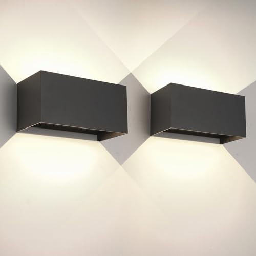 FUPE 2 Stücke 25W LED Wandleuchte Aussen Innen Außenwandleuchten IP65 Wasserdichte Wandlampe Aluminium Außenleuchte Ausenbeleutung Wand up down Einstellbar Lichtstrahl, Schwarz 4000K Natürliche weiß von FUPE