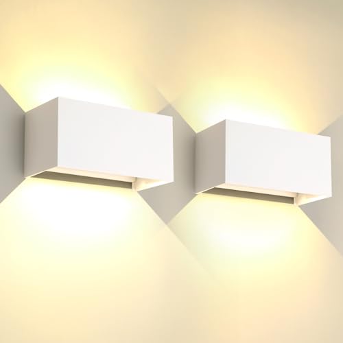 FUPE 2 Stücke 25W LED Wandleuchte Aussen Innen Außenwandleuchten IP65 Wasserdichte Wandlampe Aluminium Außenleuchte Wand Ausenbeleutung Hauswand up down Einstellbar Lichtstrahl, Weiß 3000K Warmweiß von FUPE