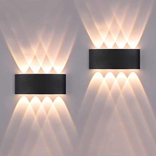 FUPE 2 Stücke Wandleuchte Aussen/Innen LED Wandlampe Außen 16W 1600LM Wandbeleuchtung Up and Downlight IP65 Wasserdichte moderne Aluminium Scheinwerfer Wandleuchten(schwarz 3000K warmes Licht) von FUPE