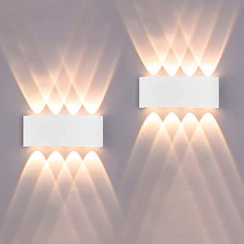 FUPE 2 Stücke Wandleuchte Aussen/Innen LED Wandlampe Außen 16W 1600LM Wandbeleuchtung Up and Downlight IP65 Wasserdichte moderne Aluminium Scheinwerfer Wandleuchten(weißes 3000K warmes Licht) von FUPE