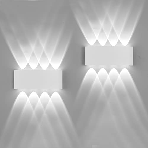 FUPE 2 Stücke Wandleuchte Aussen/Innen LED Wandlampe Außen 16W 1600LM Wandbeleuchtung Up and Downlight IP65 Wasserdichte moderne Aluminium Scheinwerfer Wandleuchten(weißes 6500K kaltes Licht) von FUPE