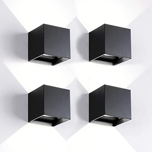 FUPE 4 Stücke Wandleuchte aussen/Innen Wandlampe LED Außenwandleuchten IP65 Wasserdichte Moderne Schwarz 6W 6500K Kaltlicht Wandleuchte Quadrat Aluminium Strahlwinkel Einstellbar von FUPE
