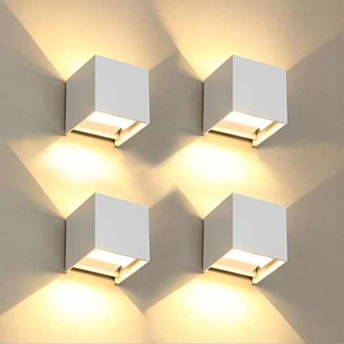 FUPE 4 Stücke Wandleuchte aussen/Innen Wandlampe LED Außenwandleuchten IP65 Wasserdichte Moderne Weiß 12W 3000K Warmes Licht Wandleuchte Quadrat Aluminium Strahlwinkel Einstellbar von FUPE