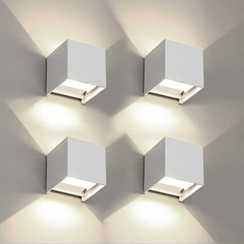 FUPE 4 Stücke Wandleuchte aussen/Innen Wandlampe LED Außenwandleuchten IP65 Wasserdichte Moderne Weiß 20W 4000K Natürliches Licht Wandleuchte Quadrat Aluminium Strahlwinkel Einstellbar von FUPE