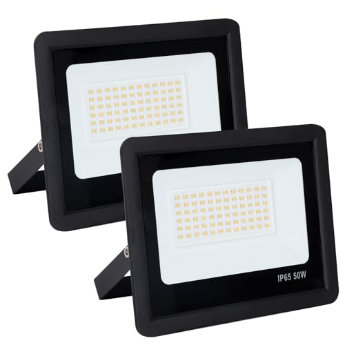 FUPE LED Strahler Außen 50W, IP65 Wasserdichter Scheinwerfer, 72 LEDs 5000LM Außenstrahler 3000K Warmes Licht Für Garten, Innenhöfe [2 Stück] von FUPE