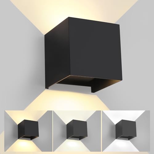 FUPE LED 15W Wandleuchte Innen/Außen Einstellbare 3 Lichtfarben 11CM IP65 Wasserdicht Aussenlampe Wand Außenwandleuchten Aluminium Wandlampe Passen Sie den Lichtwinkel Quadratisch Modern Schwarz von FUPE