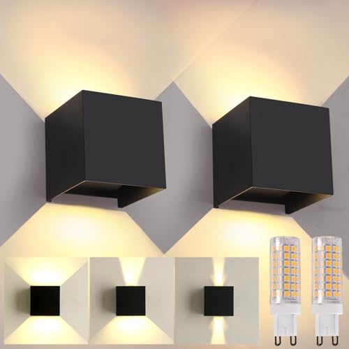 FUPE LED Wandleuchte Außenwandleuchte,LED Wandleuchten Innen/Außen,up and down leuchten aussen G9 Austauschbar 9W 3000K warmes Licht IP65 passend für Innen-/Außenwanddekorationsszenarien 2 Stücke von FUPE